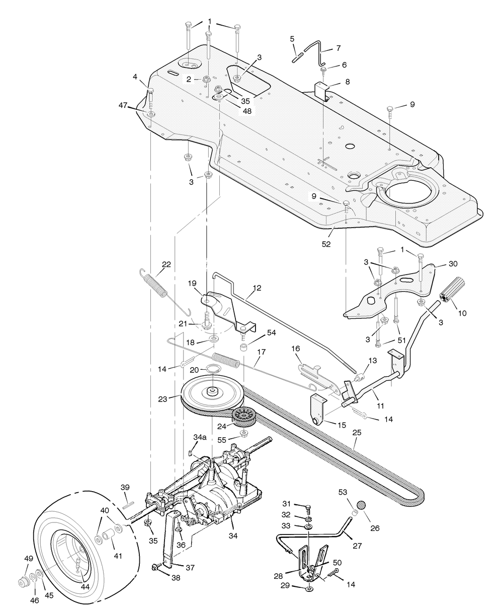 Motion Drive Diagram and Parts List for 387002X83A 2004 Briggs and Stratton Lawn Tractor